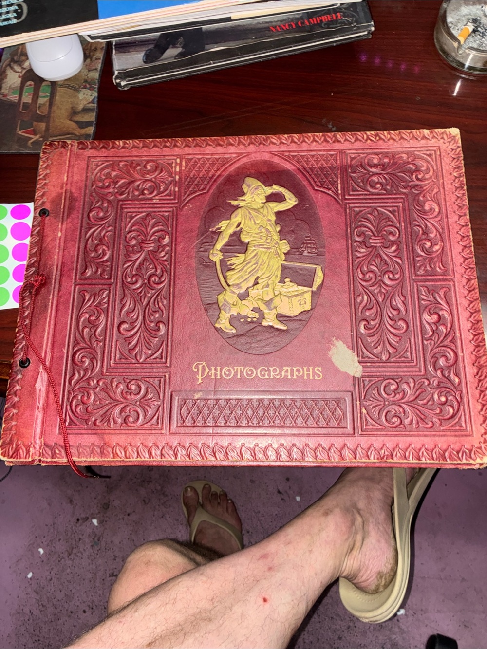 Vintage Embossed Red 'Photographs' Album with Gold Detail 1940